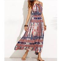 womens casualdaily simple swing dress striped print strap maxi long sl ...