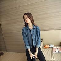 womens casualdaily active spring denim jacket solid stand long sleeve  ...