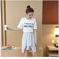 womens going out cute summer t shirt skirt suits letter round neck sho ...