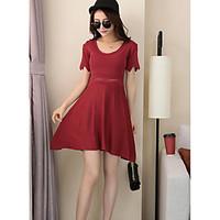 Women\'s Going out A Line Dress, Solid Round Neck Above Knee Short Sleeve Others Summer Mid Rise Micro-elastic Thin