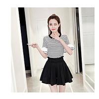 Women\'s Going out Casual/Daily Simple Cute Summer T-shirt Skirt Suits, Striped Round Neck ½ Length Sleeve