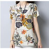 womens going out simple blouse solid floral round neck short sleeve co ...