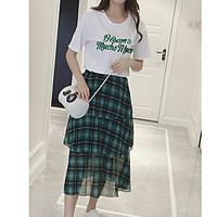 womens going out street chic summer t shirt skirt suits letter round n ...
