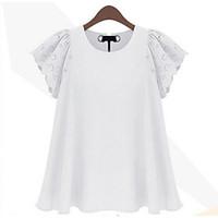 Women\'s Going out Casual/Daily Simple Cute Summer Shirt, Solid Round Neck Short Sleeve Cotton Medium