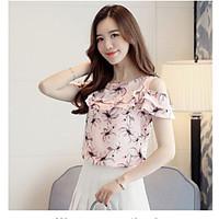 womens going out casualdaily cute summer blouse print round neck sleev ...