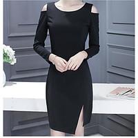 womens casualdaily sheath dress solid strap above knee long sleeve cot ...