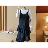 womens going out sheath dress solid round neck knee length length slee ...