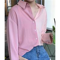 Women\'s Going out Casual/Daily Simple Spring Summer Shirt, Patchwork Shirt Collar Long Sleeve Others Thin