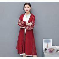 womens casualdaily long cardigan solid embroidered v neck long sleeve  ...