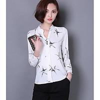 Women\'s Party Simple Spring Shirt, Print Halter Long Sleeve Cotton Sheer