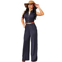 womens solid blue red jumpsuits casual day holiday deep v sleeveless w ...