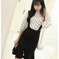 womens going out street chic spring shirt polka dot turtleneck length  ...