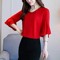 womens going out casualdaily simple boho summer fall blouse solid v ne ...