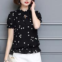 Women\'s Going out Holiday Simple Boho Summer Fall Blouse, Polka Dot Round Neck Short Sleeve Silk Opaque