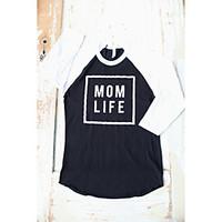 Women\'s Casual/Daily Simple T-shirt, Patchwork Letter Round Neck Short Sleeve Cotton