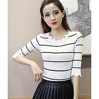 womens casualdaily simple spring summer t shirt striped round neck len ...