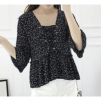 womens casualdaily simple blouse print u neck long sleeve polyester th ...