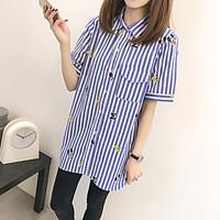 womens beach street chic shirt striped shirt collar short sleeve cotto ...