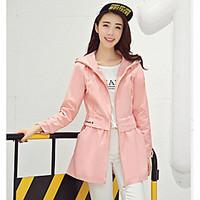 womens casualdaily simple spring trench coat solid hooded long sleeve  ...