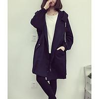 womens casualdaily simple spring coat solid hooded long sleeve long co ...