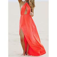 womens beach sexy swing dress solid asymmetrical maxi sleeveless polye ...