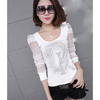 Women\'s Casual/Daily Street chic Spring T-shirt, Letter Round Neck Long Sleeve Polyester Thin