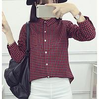 Women\'s Casual/Daily Simple Spring Shirt, Plaid Shirt Collar Long Sleeve Others Thin