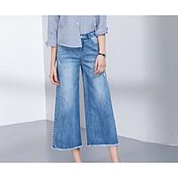 womens high rise micro elastic jeans pants street chic wide leg solid