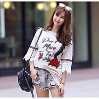 womens casualdaily simple t shirt solid letter round neck sleeve cotto ...