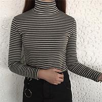 womens casualdaily simple spring t shirt striped turtleneck long sleev ...