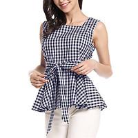 Women\'s Going out Casual/Daily Holiday Vintage Street chic Summer Shirt, Plaid Square Neck Sleeveless Cotton