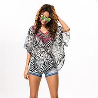 Women\'s V Neck Print Plus Size Seaside Blouse