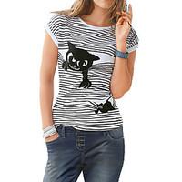 womens casualdaily simple t shirt solid striped round neck short sleev ...