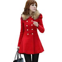 Women\'s Casual/Daily Street chic / Punk Gothic Pea Coats, Solid Round Neck Long Sleeve Winter Red / OrangeCashmere