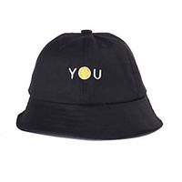 Women Summer Cartoon Smiling Face Letters Embroidery Printing Cap Fisherman Sun visor Cotton Couple Caps