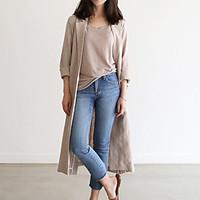Women\'s Going out Casual/Daily Simple Street chic Spring Fall Blazer, Solid Shawl Lapel Long Sleeve Long Cotton Linen