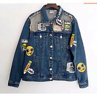 womens casualdaily cute fall denim jacket solid round neck long sleeve ...