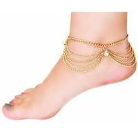 Women\'s Multilayer Chain Tassel Zircon Anklet