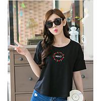 womens casualdaily simple t shirt solid floral round neck short sleeve ...