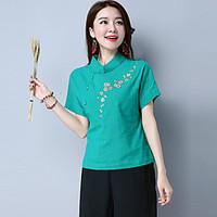 womens casualdaily chinoiserie shirt embroidered square neck short sle ...