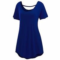 Women\'s Going out Casual/Daily Beach Vintage Simple Active A Line Loose Sheath Dress, Solid Round Neck Above Knee Short Sleeve Cotton Linen