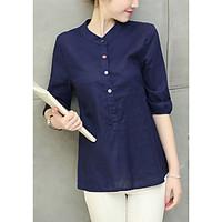 womens casualdaily simple shirt solid round neck sleeve cotton linen