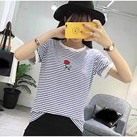 womens casualdaily simple t shirt striped embroidered round neck short ...