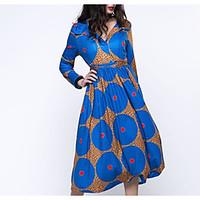 Women\'s Going out Casual/Daily Party Vintage Cute Chinoiserie A Line Loose Sheath Dress, Striped Floral Print Square Neck Maxi Long Sleeve