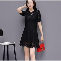 Women\'s Going out A Line Dress, Solid Asymmetrical Above Knee ½ Length Sleeve Cotton Summer Mid Rise Micro-elastic Thin