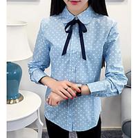 womens going out simple shirt polka dot shirt collar long sleeve cotto ...