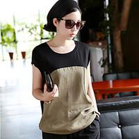 womens casual color block round short sleeve regular t shirt