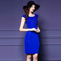 womens embroidery going out plus size sheath dress round neck above kn ...