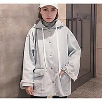 womens casualdaily simple spring fall jacket solid hooded long sleeve  ...