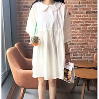 Women\'s Going out Casual/Daily Vintage A Line Dress, Solid Round Neck Above Knee ½ Length Sleeve Cotton Summer Mid Rise Micro-elastic